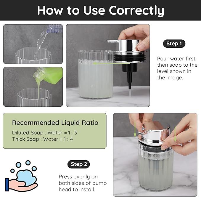Segbeauty Clear Foaming Soap Dispenser, 2 Pack 10.1oz Refillable Plastic Hand Soap Lotion Dispenser Set, 300ml Bathroom Soap Dispenser Wide Mouth Foaming Pump Bottle Foam Soap Dispenser for Kitchen