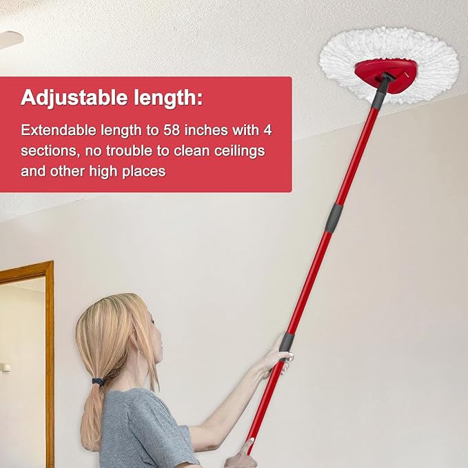 DLAIMI Mop Handle Replacement for Ocedar 4 Section Spin Mop Handle Compatible with Ocedar Spin Mop Refills and Brooms, 30" to 58" Mop Stick for Cedar Floor Cleaning, American Threaded Joint