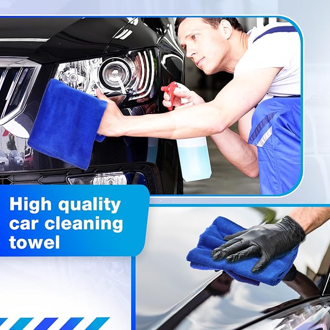 Nuenen Microfiber Cleaning Cloths for Cars 16 x 16 Inch Ultra Absorbent Car Towels Drying Reusable Cleaning Supplies House Kitchen Window Microfiber Towel(Blue,60 Count)