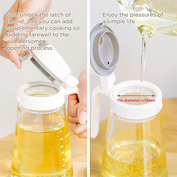 Auto Flip Olive Oil Dispenser Bottle,Glass Olive Oil Bottle,Clear Glass Oil Bottle with Scale,Glass Bottle Dispenser for Kitchen,Olive Oil Cruet,| 12oz, Set of 2