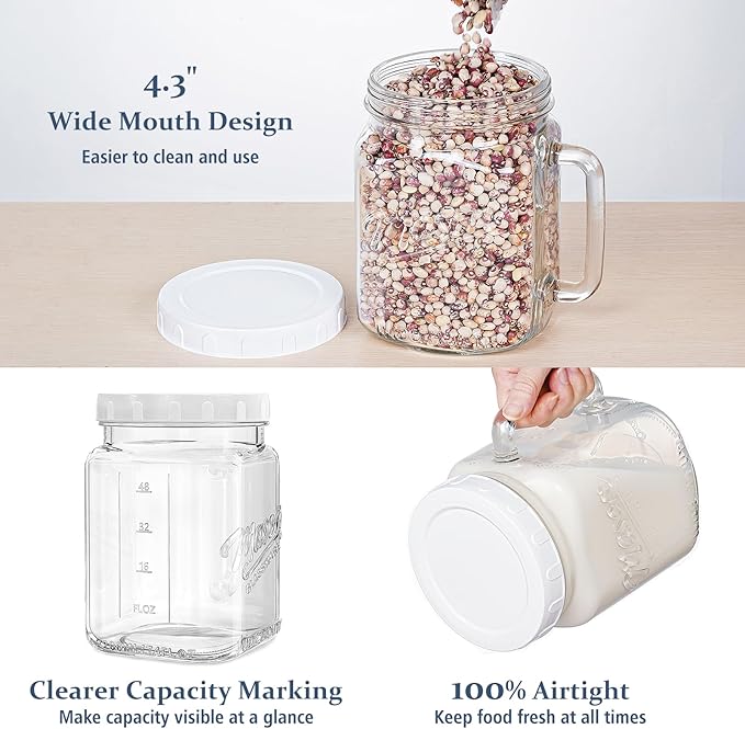 2 Pack Large Mason Jars, 74 oz Wide Mouth Glass Jar with Lid for Fridge, Glass Canisters DIY Favor Decor, Food Container for Sugar, Cookie, Flour, Pickle