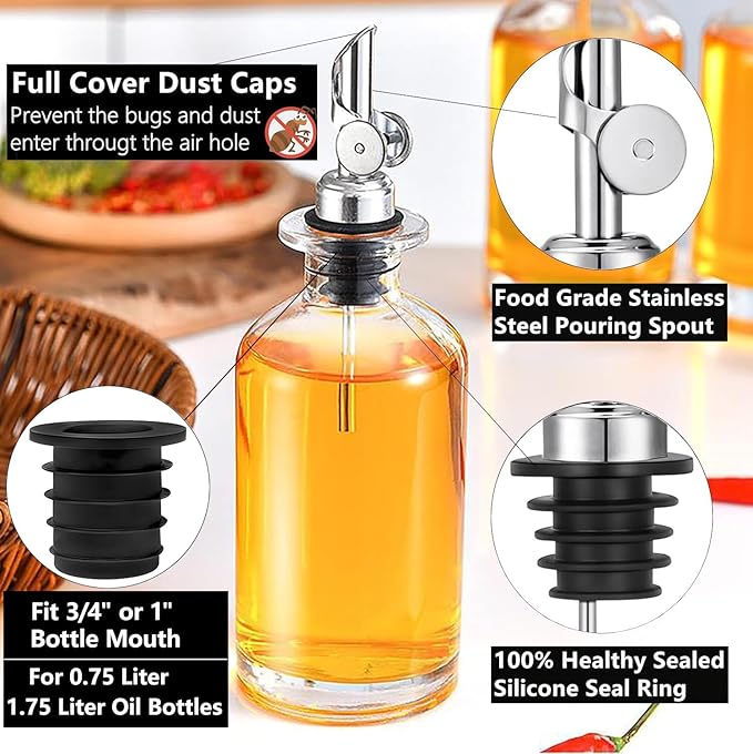 6 Pack Olive Oil Pour Spout with Adapters, Pourer for Olive Oil Dispenser Bottle, Easily Turn Your Bottles into Dispensers for Liquor, Vinegar, Oils, Syrup, Liquor Bottle Pourers, Gold