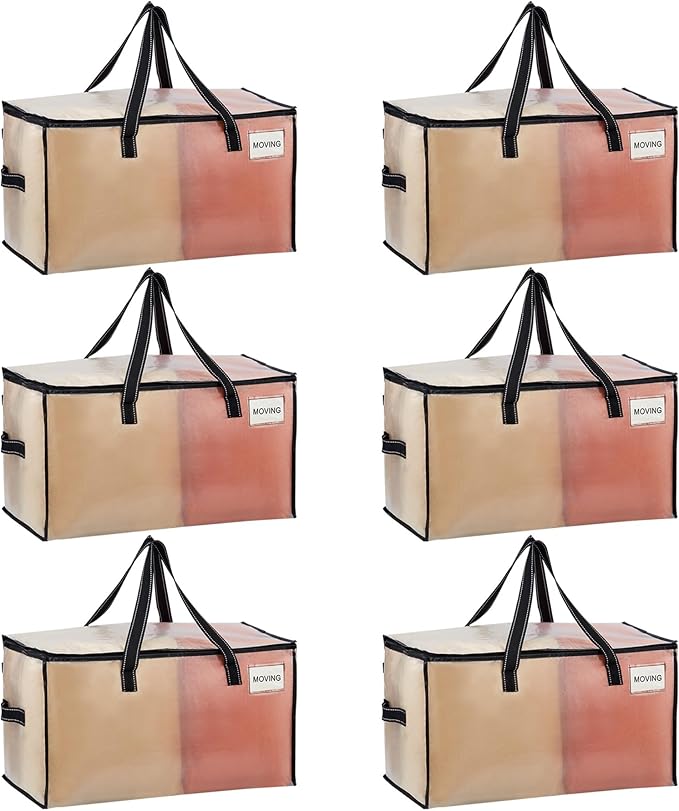 6 Pack Heavy Duty Moving Bags, Clear Storage Bags for Clothes and Comforters