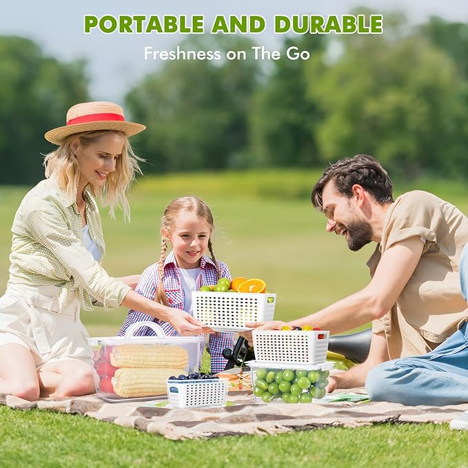 LUXEAR Produce containers for fridge,3 Set Fruit Containers with Removable Colander, BPA-Free Produce Saver Containers with Lids Dishwasher&Microwave Safe Keep Fruits, Vegetables, Berry, Fresh Longer