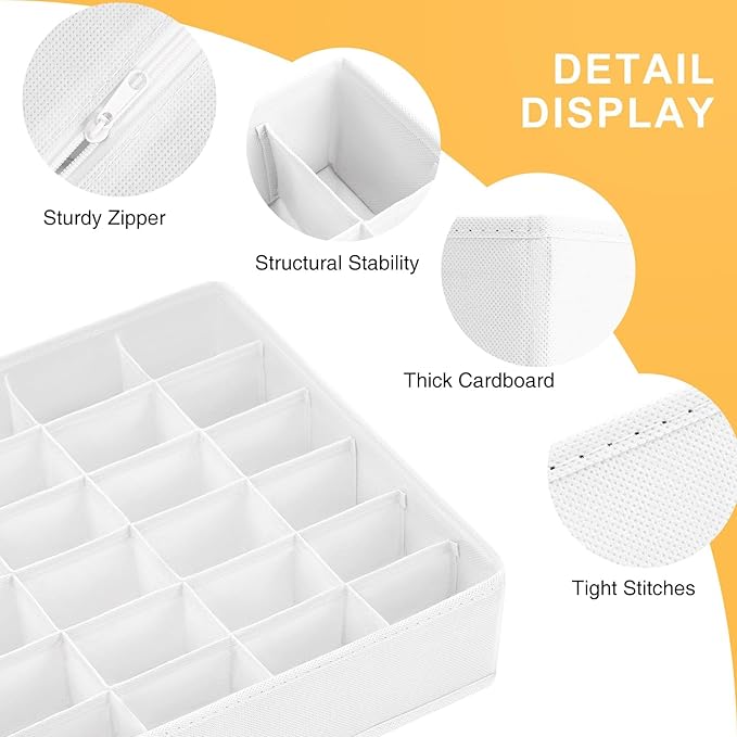 Joyoldelf Sock Organizer Drawer Organizer - Underwear Organizer, 24 Cell Collapsible Closet Organizers and Storage Sock Holders Organizers for Storing Socks, Ties, Belts 6 Pack White
