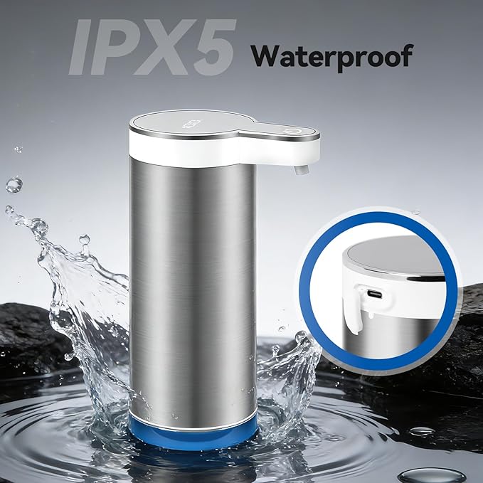 Automatic Foaming Soap Dispenser, 11.8 oz Stainless Steel Touchless Soap Dispenser with Digital Display for Bathroom & Kitchen,4-Level Adjustable Dispensing, IPX5 Waterproof