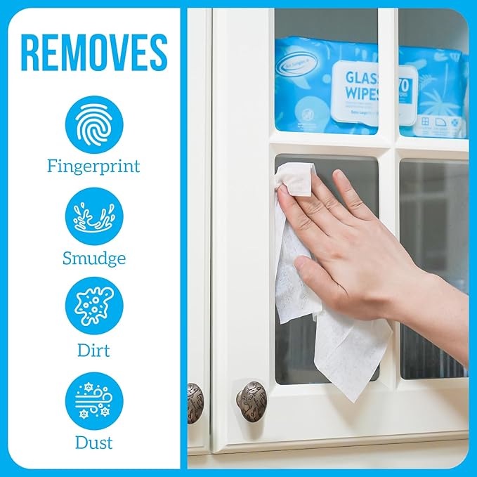 Air Jungles Glass and Window Cleaner Wipes 70 Count, Extra Large 8" x 10" Size Cleaning Wipes for Car Windshield, Headlight, Mirror