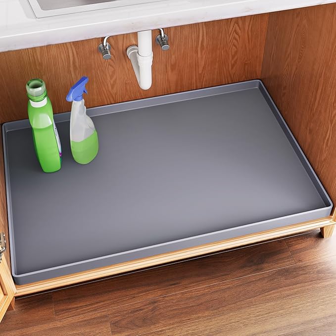 FLATO Waterproof Under Sink Mat 28" x 22" Shelf Liner for Kitchen and Bathroom, Cabinet Protector, Organizers and Storage, Flexible Silicone Drip Tray