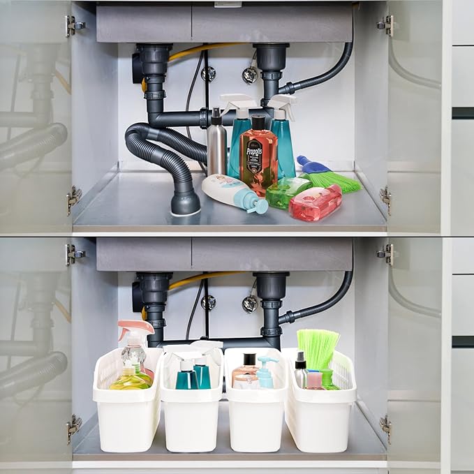 4 Pack Plastic Under Sink Organizer with Wheels