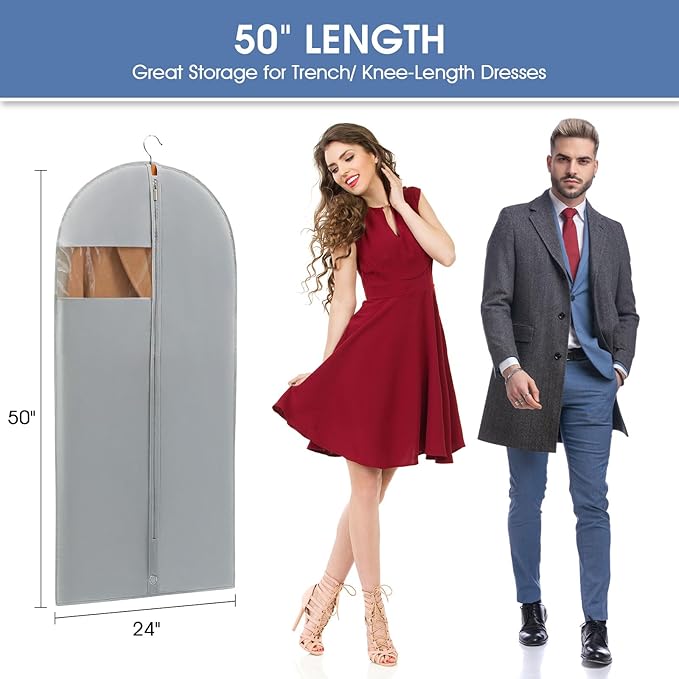 50" Garment Bags for Hanging Clothes, Suit Bags for Closet Storage and Travel