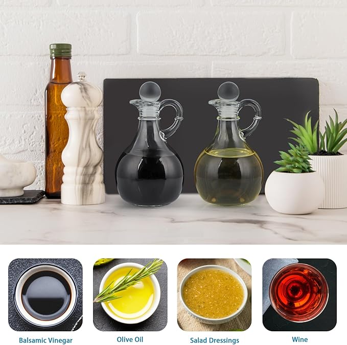 MDLUU Clear Glass Oil and Vinegar Cruets, Salad Dressing Dispensers with Airtight Stoppers, Set of 2