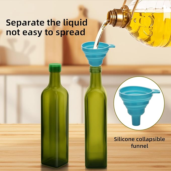 1 Pc 17oz Olive Oil Dispenser Bottle,500ml Glass Oil and Vinegar Dispenser Set with 1 Stainless Steel Pourers,Funnel Oil Bottles for Kitchen (Green)