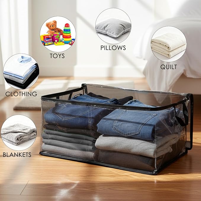 60L Blanket Storage Bags 4 Pack Clothes Storage Bins Foldable Thick Closet