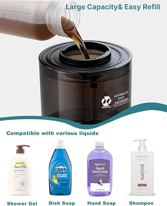 Automatic Soap Dispenser Touchless, 4-Level Adjustable Liquid Soap Dispenser, 13.5oz/400ml USB Rechargeable, IPX5 Waterproof, Countertop or Wall Mount, for Kitchen Bathroom, Black