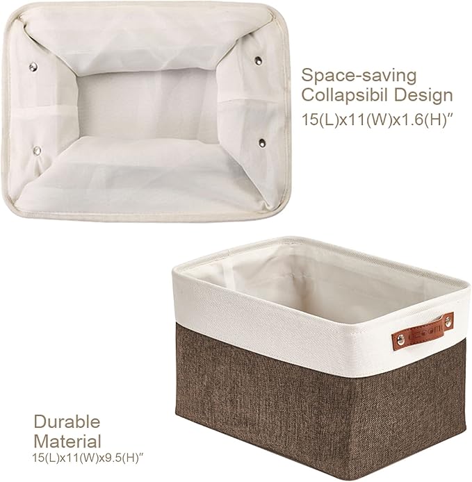 Storage Bins, Large Fabric Storage Baskets for Shelves, Brown & White, 4 Pack