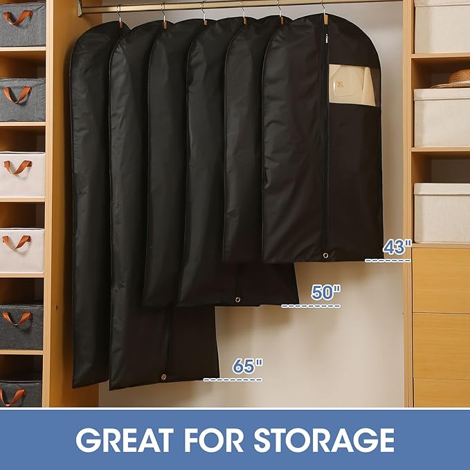 Dress Bags for Gowns, 65'' Long Garment Bags for Hanging Clothes, 5 Packs