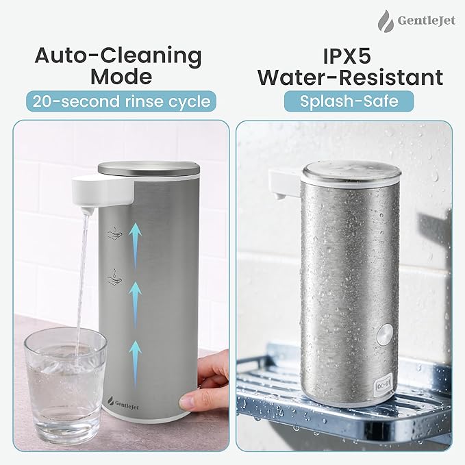 GentleJet OpalDrop Automatic Liquid Soap Dispenser for Kitchen Sink – Touchless No-Drip Pump, USB-C Rechargeable, 304 Stainless Steel, IPX5 Water-Resistant, 270 ml