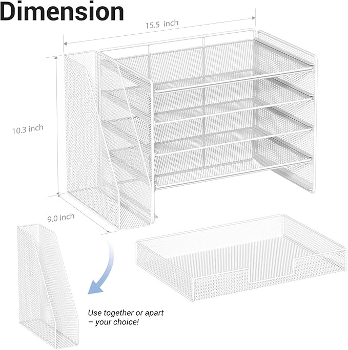 Desk Organizer, 5-Tier Paper File Organizer with Drawer & Pen Holder, White