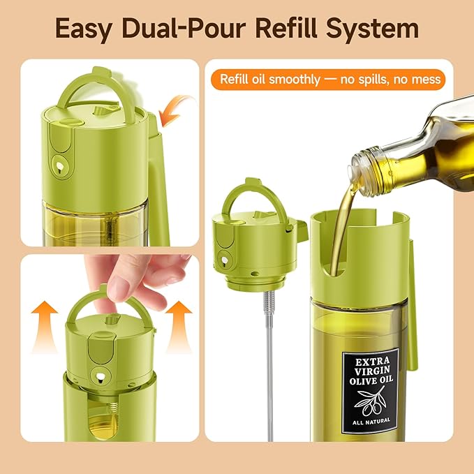 2-Pack Black and Green Oil Sprayer Set, Two 500ml 2-in-1 Glass Bottles for Multi-Oil Organization, Meal Prep, BBQ, Salad