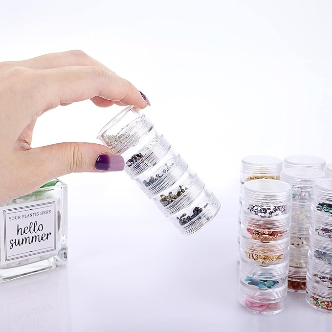 8 Sets 5 Layers Clear Plastic Round Storage Jars Jewelry Bead Storage Containers