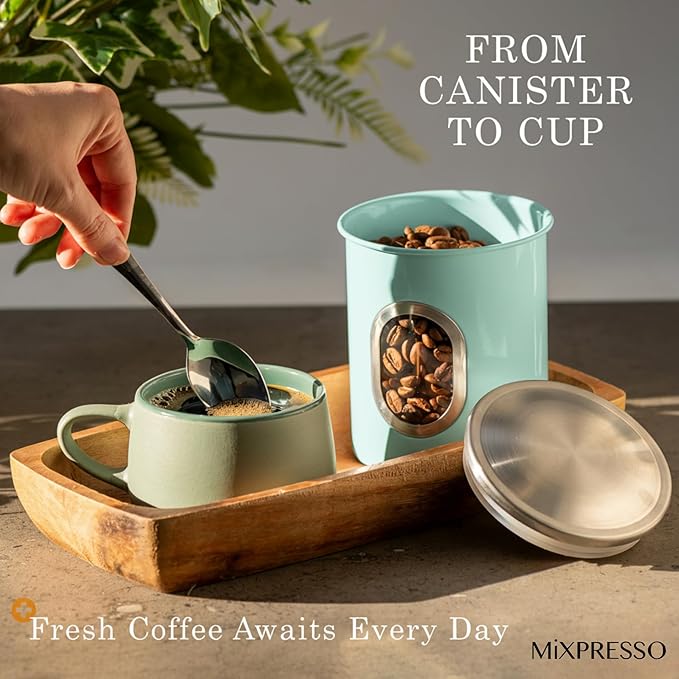 Mixpresso 3-Piece Aqua Blue Canisters Sets For The Kitchen, Airtight Canister Set With See Through Window, Storage Jars for Coffee Container