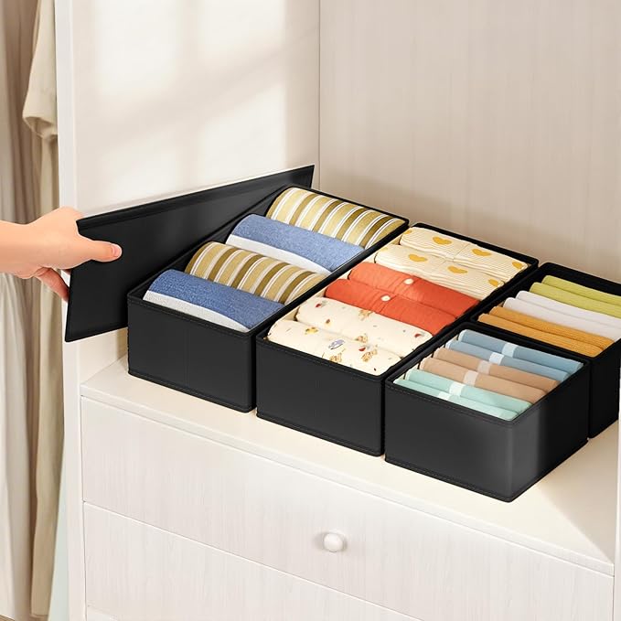 Drawer Organizers Clothes, Set of 16 Dresser Organizer Bins, Black