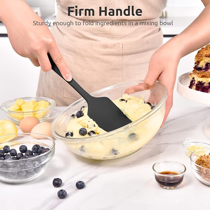 Heat Resistant Silicone Large Spatula: U-Taste 600ºF High Heat Flexible 11.38in Silicon Mixing Stirring Cooking Scraping Baking Bowl Scraper Seamless Spreader for Kitchen Nonstick Cookware (Black)
