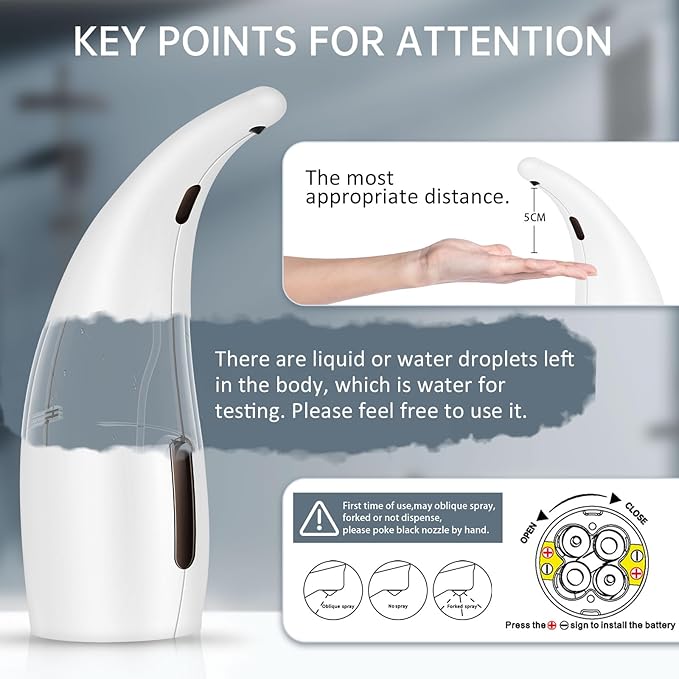 Automatic Liquid Soap Dispenser,300ML Touchless 4 Gear Adjustable,Countertop Electric Battery Operated White Hand Soap Dispenser with Sensor for Bathroom,Kitchen,Office