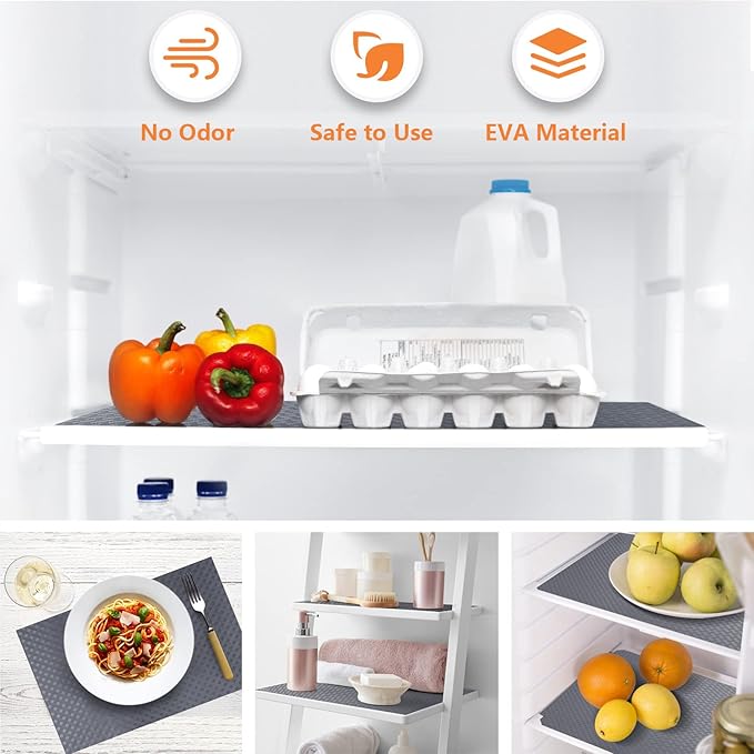 Shelf Liners for Kitchen Cabinets, Waterproof and Oil-Proof Kitchen Cupboard Liner, Refrigerator Liners and Plastic Drawer Mats EVA Non Adhesive Shelves, Fridge - Gray 11.8 x 118 Inches