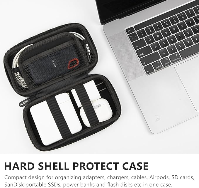 Ginsco Hard Shell Protection Case Electronic Accessories Organizer Pouch for MacBook Air/pro Adapter Chargers Cables Power Bank, for Sandisk Portable SSD Flash Disk SD Card (Black)
