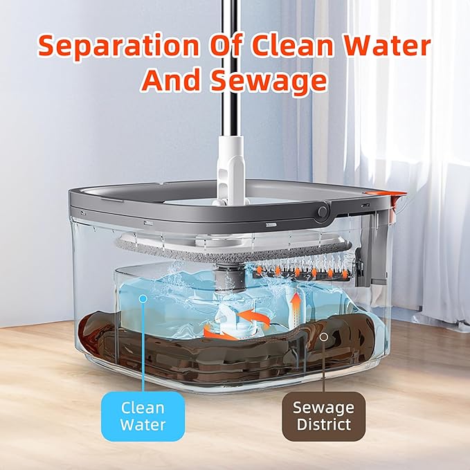 Spin Mop and Bucket Set with Self Separation Dirty and Clean Water System, Square Mop Bucket Self Wringing 360° Rotating Clean Floor Mop-Head for Hardwood Tile Marble Floors-with 14Pads