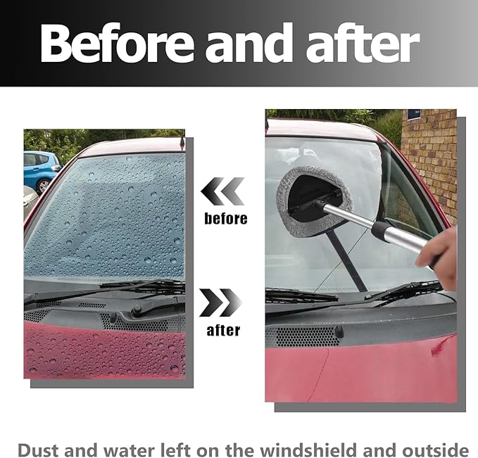 Car Windshield Cleaning Tools, Expandable Car Window Cleaner kit with 4 Reusable Microfiber Pads, Windshield Cleaning Wand Tool