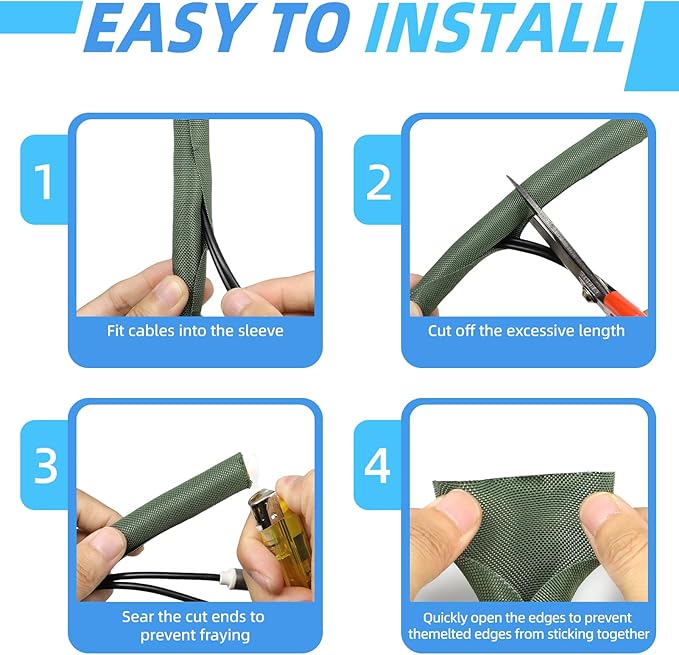 Automotive Wire Loom Tubing, Split Braided Cord Protectors from Pets No Chew, Flexible Cable Sleeve Cable Management for TV/Computer/Electric Wires (Deep Green, 1/2"-10ft)