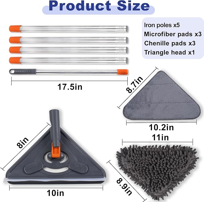 Wall Cleaner Mop with 79 Inches Long Handle, 360° Wall Washer Cleaner Tool for Walls/Ceiling Fans/Dust/Baseboard/Floors Clean, Ceiling Cleaner Tool Duster with Squeegee 6 Replacement Pads