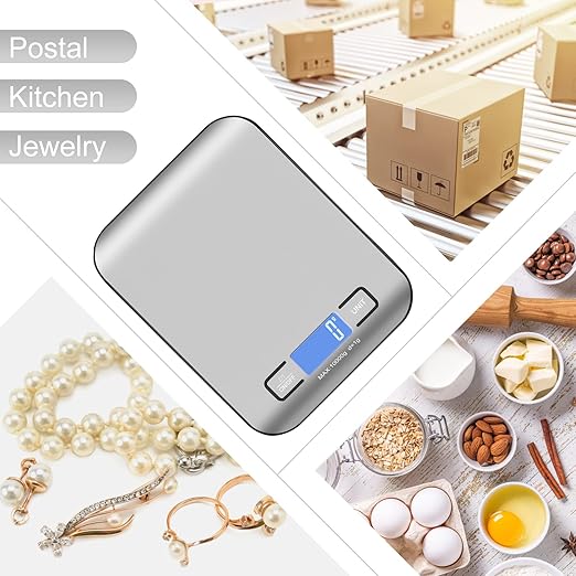 Kitchen Food Digital Scale Portable Postal Scale for Small Business Packages, Handmade Goods, Liquids, LCD Display High-Precision 1g Accuracy (Stainless Steel Black Rechargeable(10kg/1g))