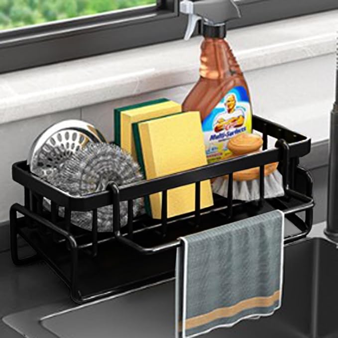 Sink Sponge Holder, Rustproof 304 Stainless Steel Kitchen Caddy Sink Organizer with High Brush Holder,Kitchen Sink Organizer for Sponge,Dish Brush,Soap Dispenser