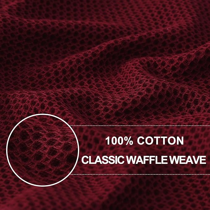Homaxy 100% Cotton Waffle Weave Kitchen Dish Towels, Ultra Soft Absorbent Quick Drying Cleaning Towel, 13 x 28 Inches, 6-Pack, Burgundy