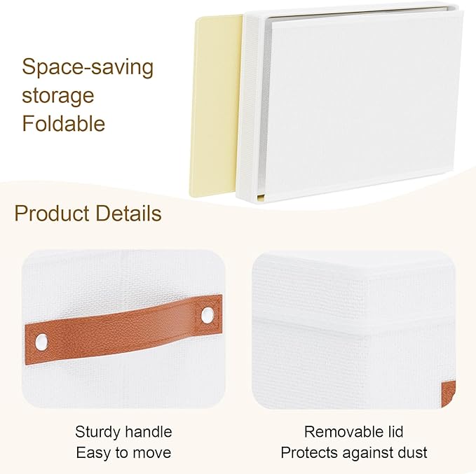 Fabric Storage Bins with Lids, 15 x 9.8 x 8.3 Inch Storage Boxes for Shelves Wardrobe Bedroom, Closet Organizers with Handles, White, 3-Pack