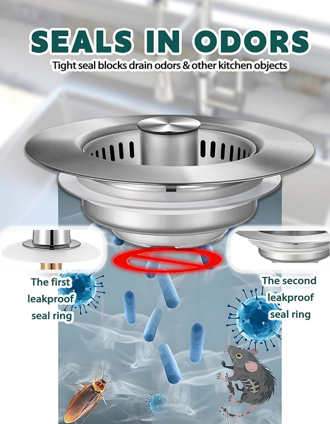 2 Pack Stainless Steel Sink Strainer - 3-1/2" Drain Combo