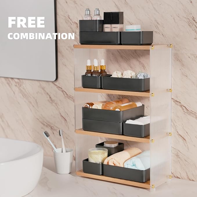 11-Piece Stackable Drawer Organizer Set, Multi-size Desk Drawer Organizer Trays Vanity Storage Bins for Storing Makeup, Stationery
