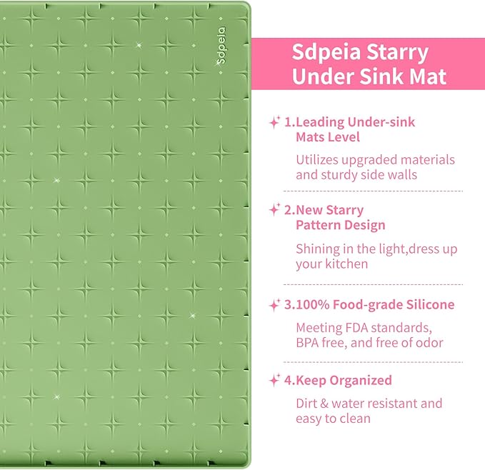Sdpeia Under Sink Mat 22"×14" Waterproof Silicone Cabinet Liner & Sink Protector for Kitchen & Bathroom, Multi-Purpose Organizers Tray for Pets, Laundry, Cat Litter Mat