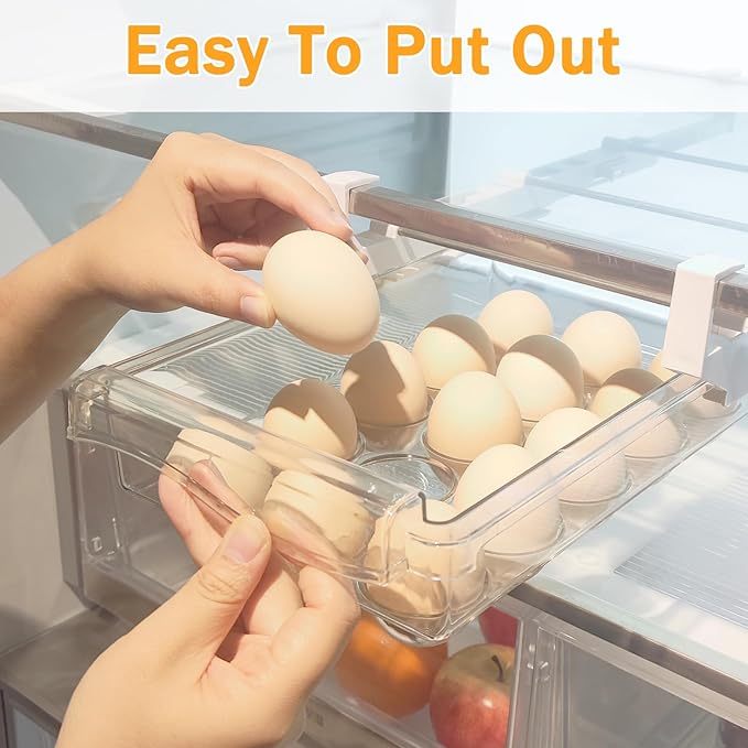 2 Pack Fridge Drawer Organizer Egg Holder For Refrigerator Pull Out