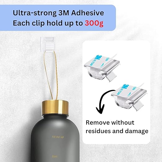 [100Pcs] Outdoor Light Clips, Adhesive Cable Clips for Wall, Wire Holder Cable Management Cord Organizer Hooks, Christmas Light Clips for Outside, Hooks for Outdoor String Lights Clips (Clear, Small)