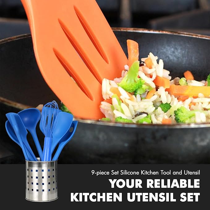 Chef Craft 9 Piece Silicone Kitchen Tool and Utensil Set, Blue