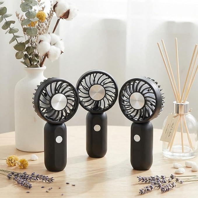 Rossesay 12 Pack Mini Portable Handheld Fan Bulk for Travel 3 Speeds, Rechargeable USB Battery Operated, Small Personal Eyelash Fans for Women Outdoor(Black,Cute Style)