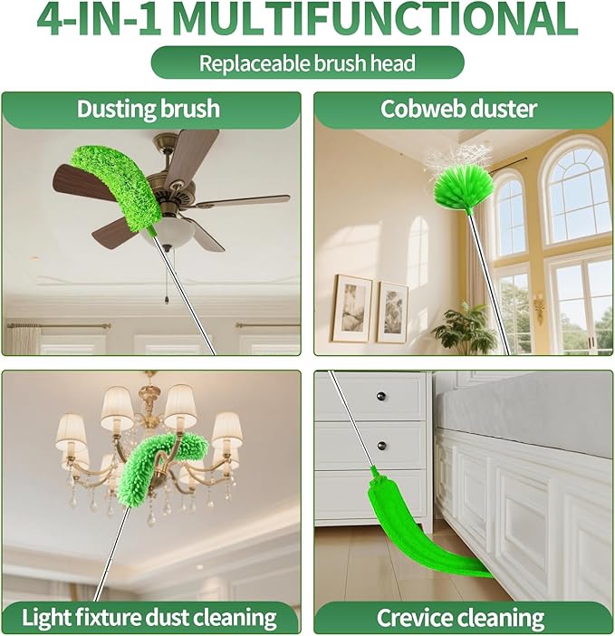 dusters for Cleaning extendable Long Handle，Webster Cobweb Duster with Extension Pole，Spider Web Remover Brush with Pole，Outdoor Web Cleaner Outside for use on Ceilings, cabinets, Walls, Light