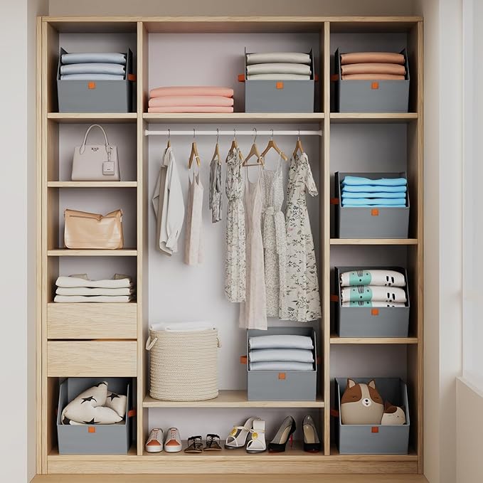 Homsorout Fabric Closet Storage Cubes - 4 Pack Square Storage Bins with Dual Handles for Clothes, Towels, Toys, Cube Storage Organizers for Bedroom