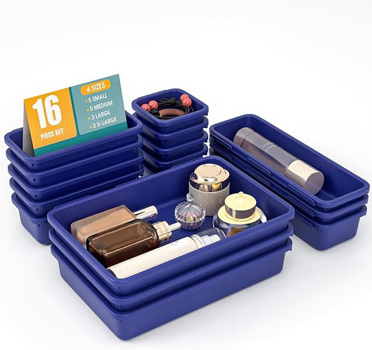 16 PCS Drawer Organizer Set, Navy