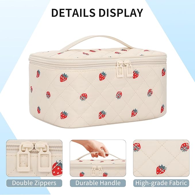 OCHEAL Makeup Bag,Travel Makeup Organizer Bag, Large Capacity Cosmetic Bags For Women Large Travel Toiletry Bag Girls Traveling With Brush Slot And Divider-Strawberry