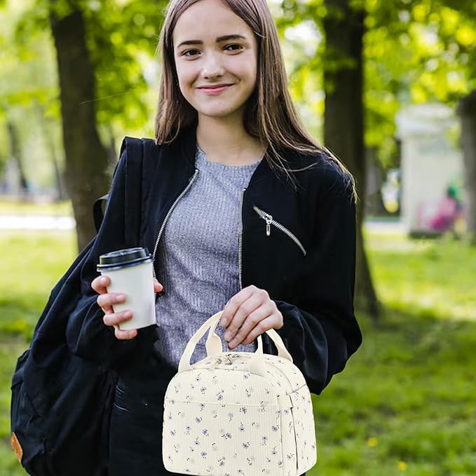 Bluboon Corduroy Lunch Bag - Large, Reusable Insulated Tote for Work/Picnic
